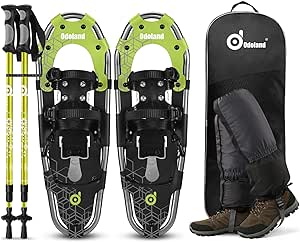 Odoland 4 合 1 轻便雪鞋套装，适合男士、女士、青少年，带登山杖、防水雪腿护腿和手提袋
