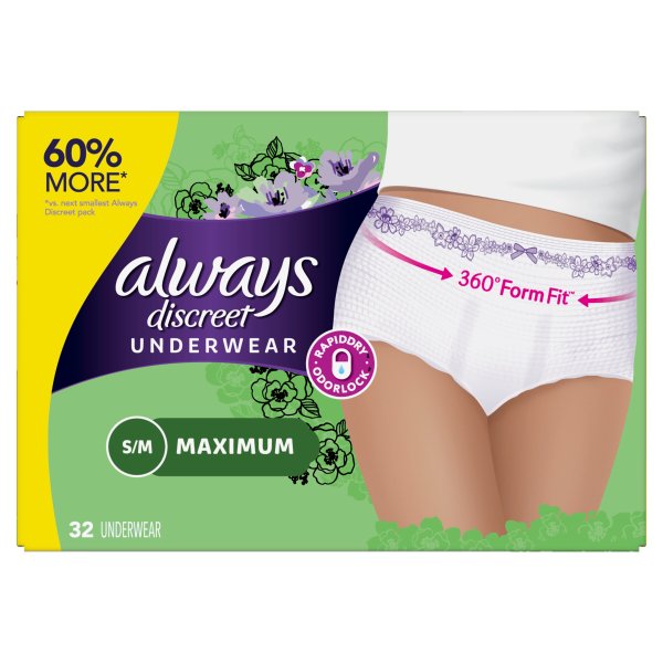 Discreet Incontinence Underwear Briefs for Women, Maximum, Small / Medium, 32 ct