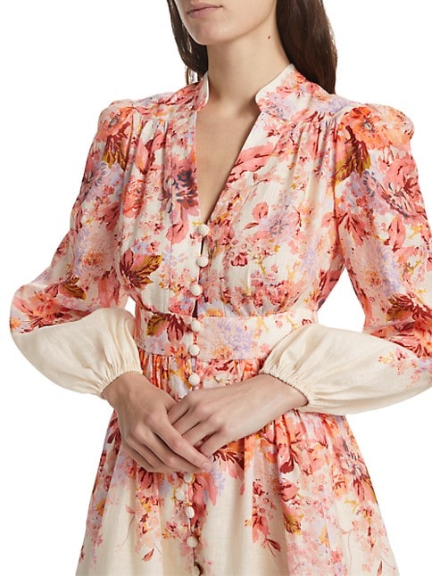 Shop Zimmermann Devi Floral Plunge Mini Shirtdress | Saks Fifth Avenue