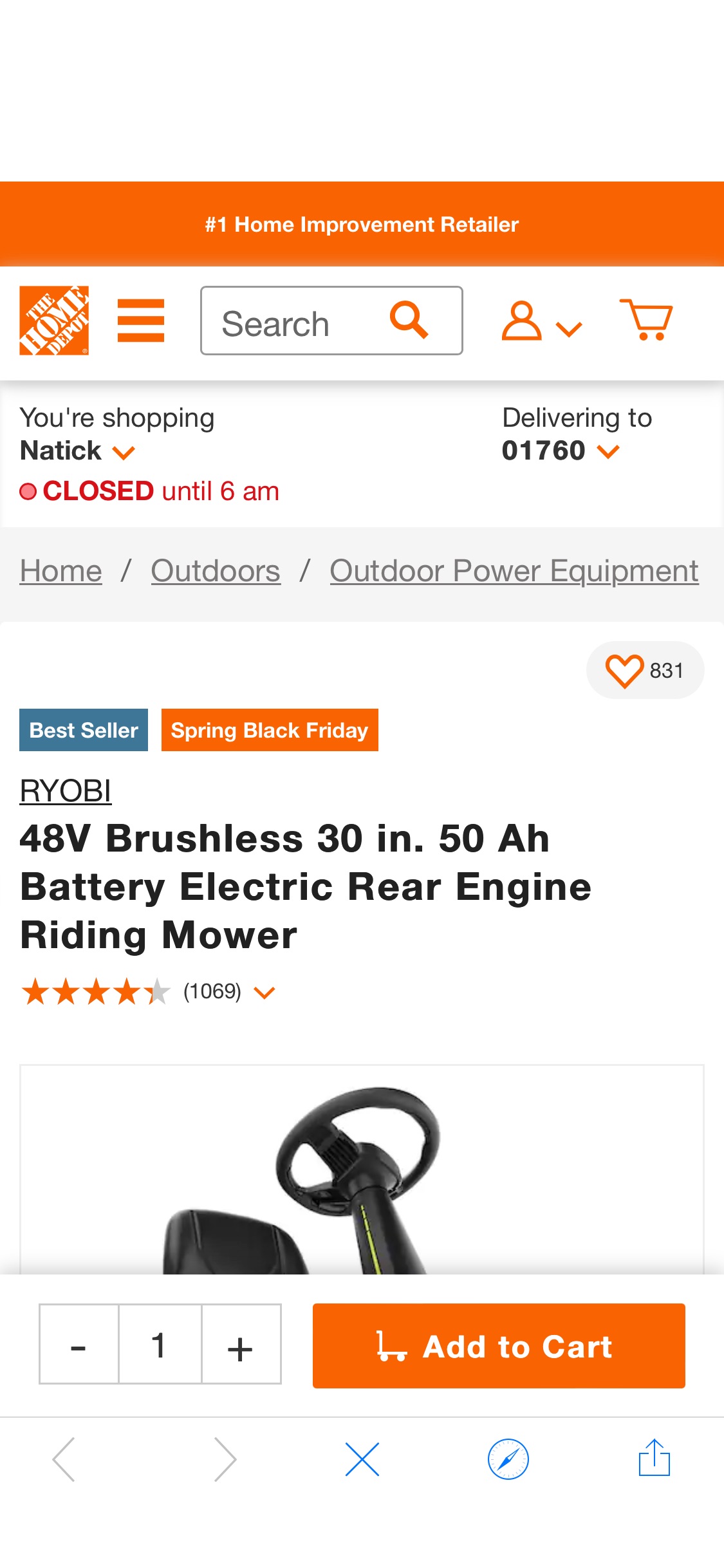 RYOBI 48V Brushless 30 in. 50 Ah Battery Electric Rear Engine Riding Mower RY48130 - The Home Depot