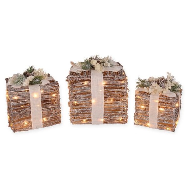 LED Decorative Rattan Gift Boxes (Set of 3) | Bed Bath & Beyond
