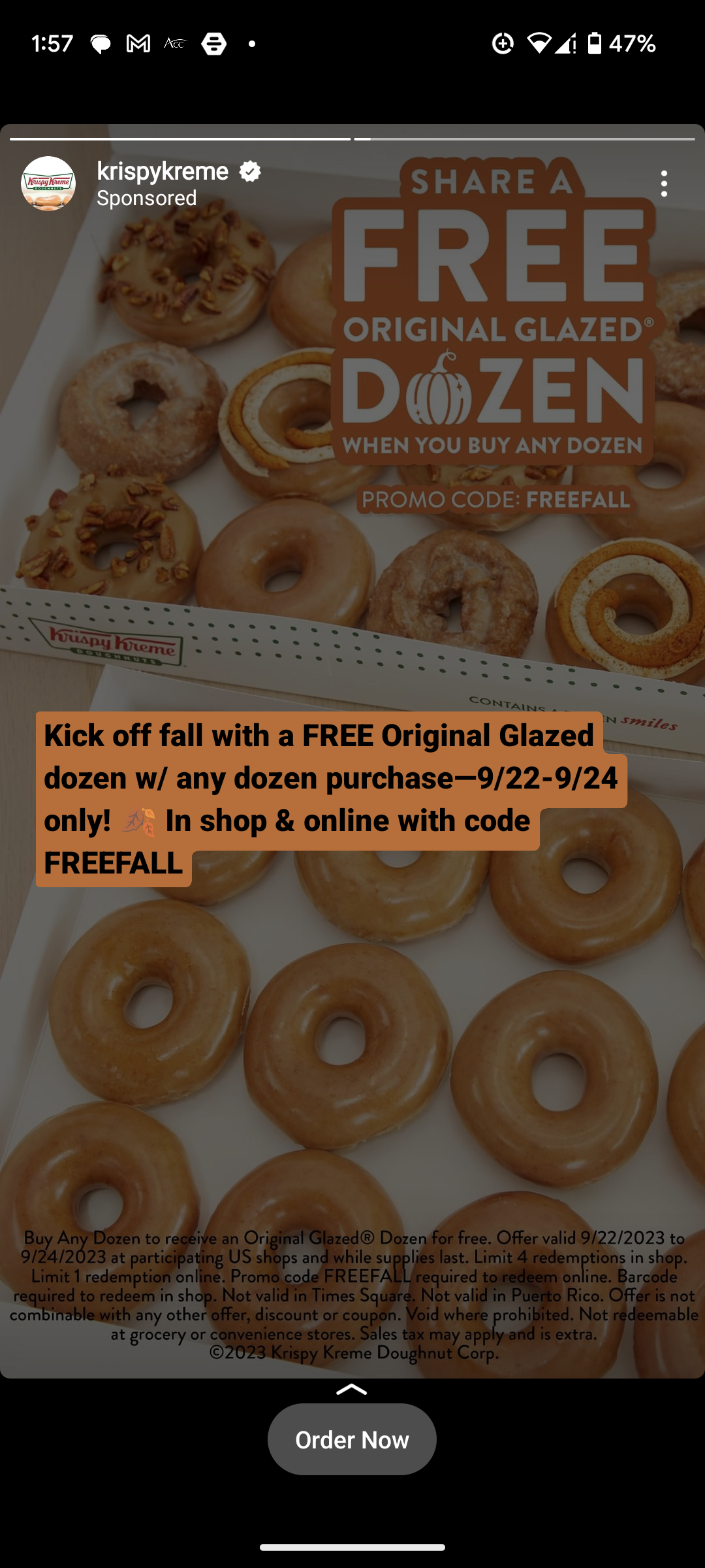 Krispy Kreme - buy one dozen get one dozen free