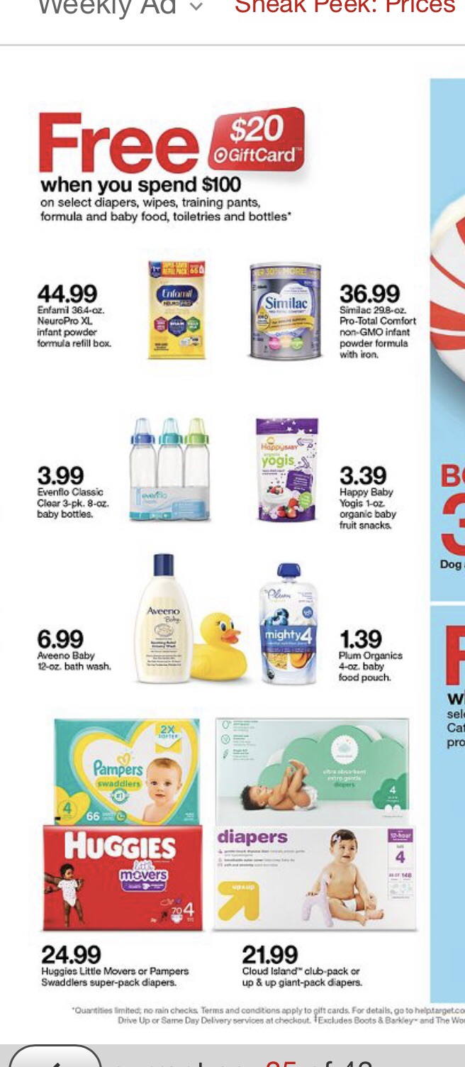 Weekly Deals In Stores Now : Target We 预告11/29-12/5婴儿用品尿不湿，湿巾，奶粉满$100送$20礼卡