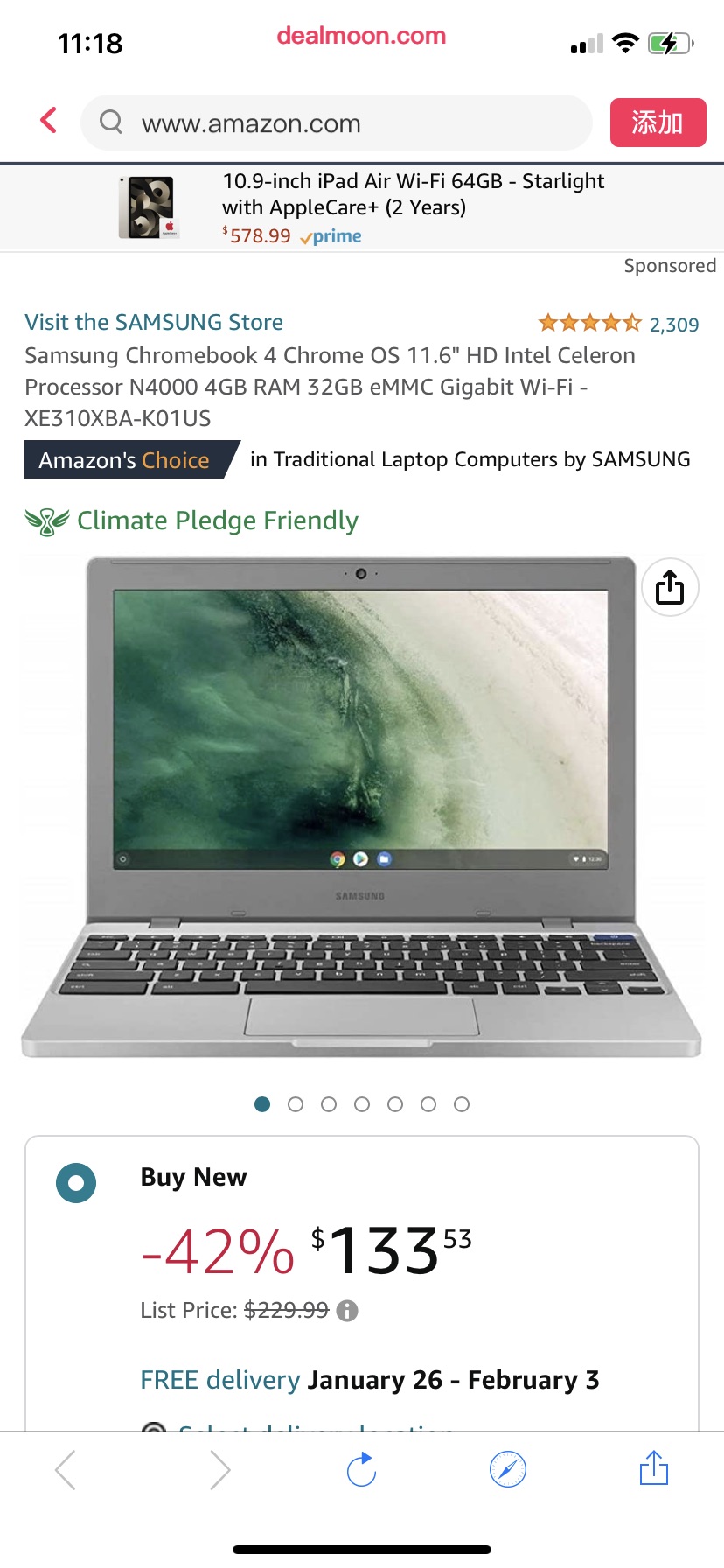 Amazon.com: Samsung Chromebook 4 Chrome OS 11.6" HD Intel Celeron Processor N4000 4GB RAM 32GB eMMC Gigabit Wi-Fi - XE310XBA-K01US : 三星笔记本电脑