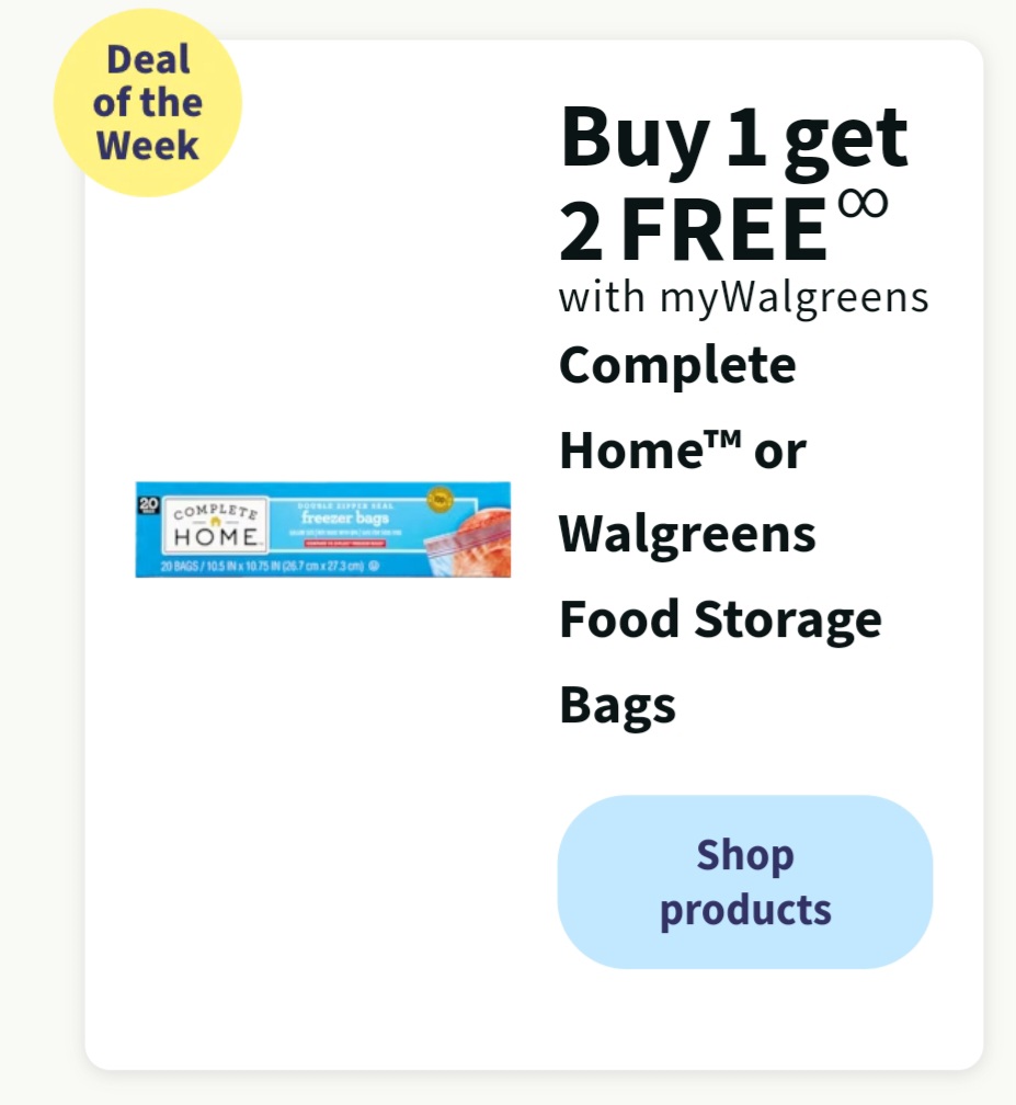 Walgreens保鲜袋买1送2低至$0.83一盒