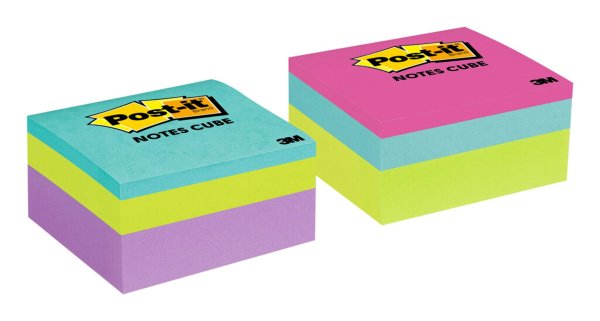 Post-it® Notes Cube, 3 in x 3 in, Bright Colors, 1 Cube/Pack, 400 Sheets/Cube
