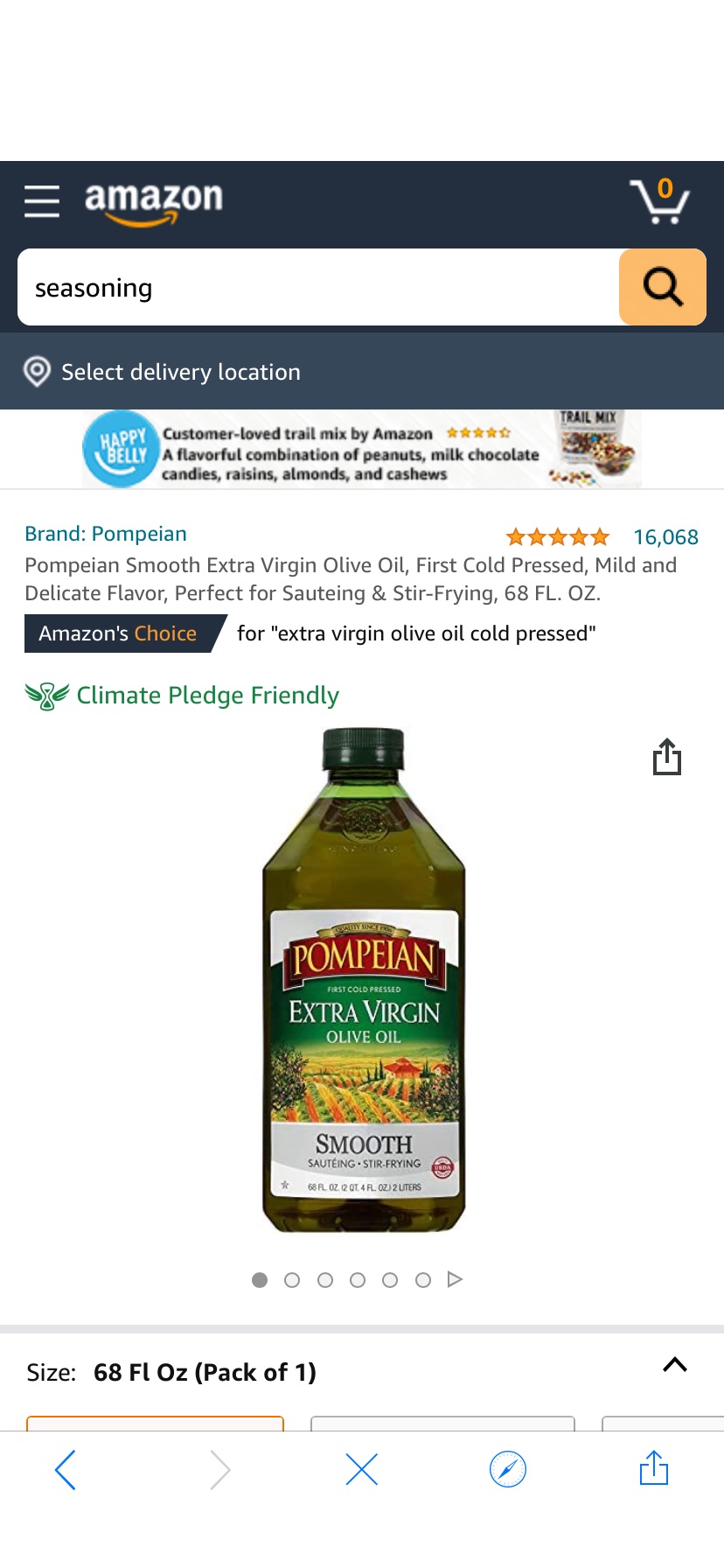 Amazon.com : Pompeian Smooth 橄榄油Extra Virgin Olive Oil, First Cold Pressed, Mild and Delicate Flavor, Perfect for Sauteing & Stir-Frying, 68 FL. OZ. : Grocery & Gourmet Food
