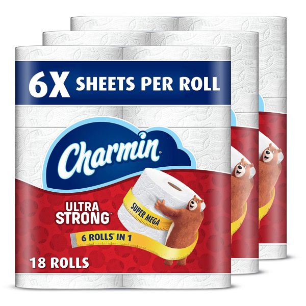 Super Mega Roll Ultra Strong Toilet Paper, 18 Count Packaging May Vary @ Amazon
