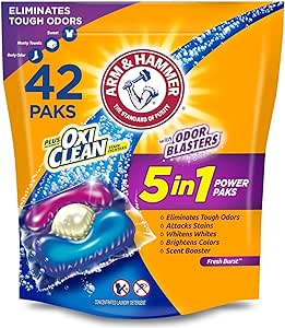 Amazon.com: Arm &amp; Hammer Plus OxiClean With Odor Blasters Laundry Detergent 5-IN-1 Power Paks, 42CT (Packaging may vary) : Health &amp; Household