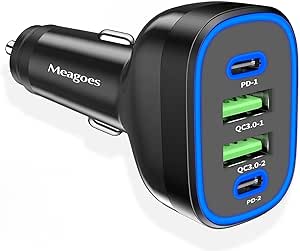 Amazon.com: USB C Car Charger, Meagoes 72W 4 Ports Super Fast Automobile Charger Compatible for iPhone 15 Pro/Max/14/13/12/11/iPad Air, Samsung Galaxy S24/S23 Plus/Ultra/S22 Type C 
