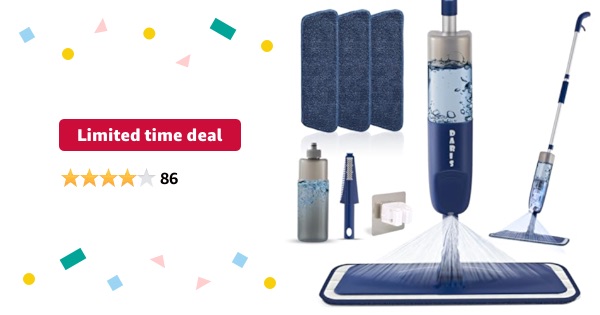Limited-time deal: Spray Mop for Floor Cleaning with 3 Washable Pads Wet Dry Microfiber Floor Mop Sprays with 500 ml Refillable Bottle for House Kitchen Wood Floor Hardwood Laminate Ceramic Tiles Floo