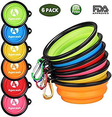 Pet Supplies : Agecash Collapsible Dog Bowl, 6 Pack Silicone Portable travel dog bowls with Carabiner Clip, For Dog Cat Bowls-With 6-Color Set : Amazon.com便携宠物碗