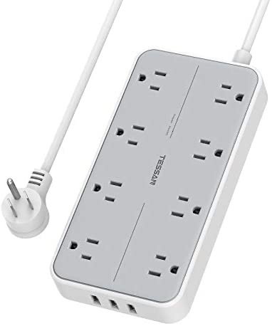 TESSAN Surge Protector with USB, Power Strip Flat Plug with 8 Widely Spaced