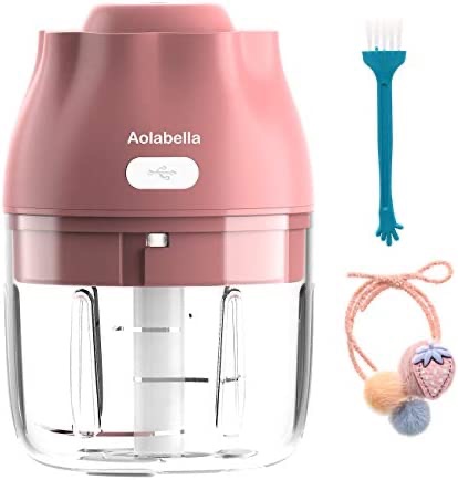 Aolabella电动迷你大蒜切碎机/食物搅拌机(250ml/粉红色)。