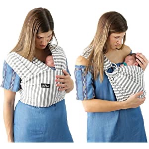 Amazon.com : 4 in 1 Baby Carrier Wrap 婴儿背带and Baby Sling Carrier, Gray and White Stripes Cotton : Baby