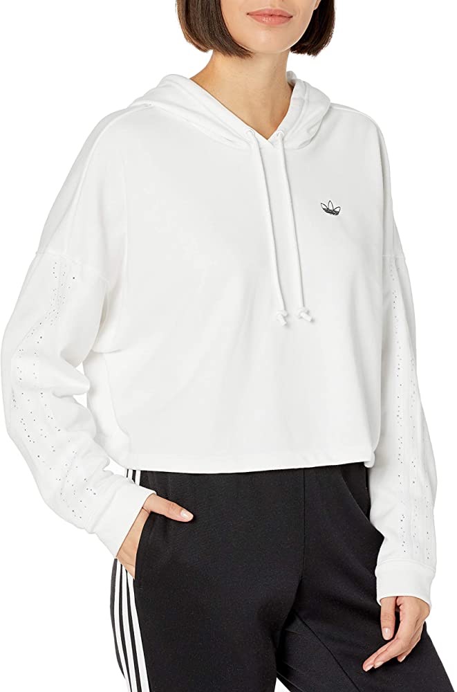 adidas Originals womens Basketball Cropped Hoodie White X-Small at Amazon 卫衣半价