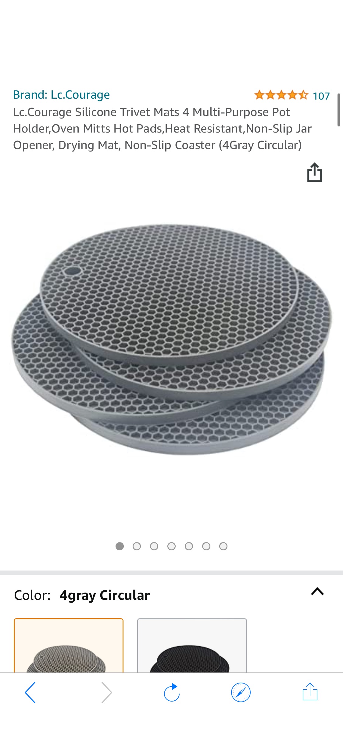 Lc.Courage Silicone Trivet Mats 4 Multi-Purpose Pot Holder,Oven Mitts Hot Pads,Heat Resistant,Non-Slip Jar Opener, Drying Mat, Non-Slip Coaster (4Gray Circular):隔热垫