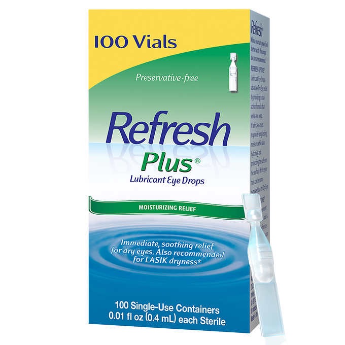 Refresh Plus Lubricant Eye Drops, 100 Single Use Containers美国眼科医生推荐！