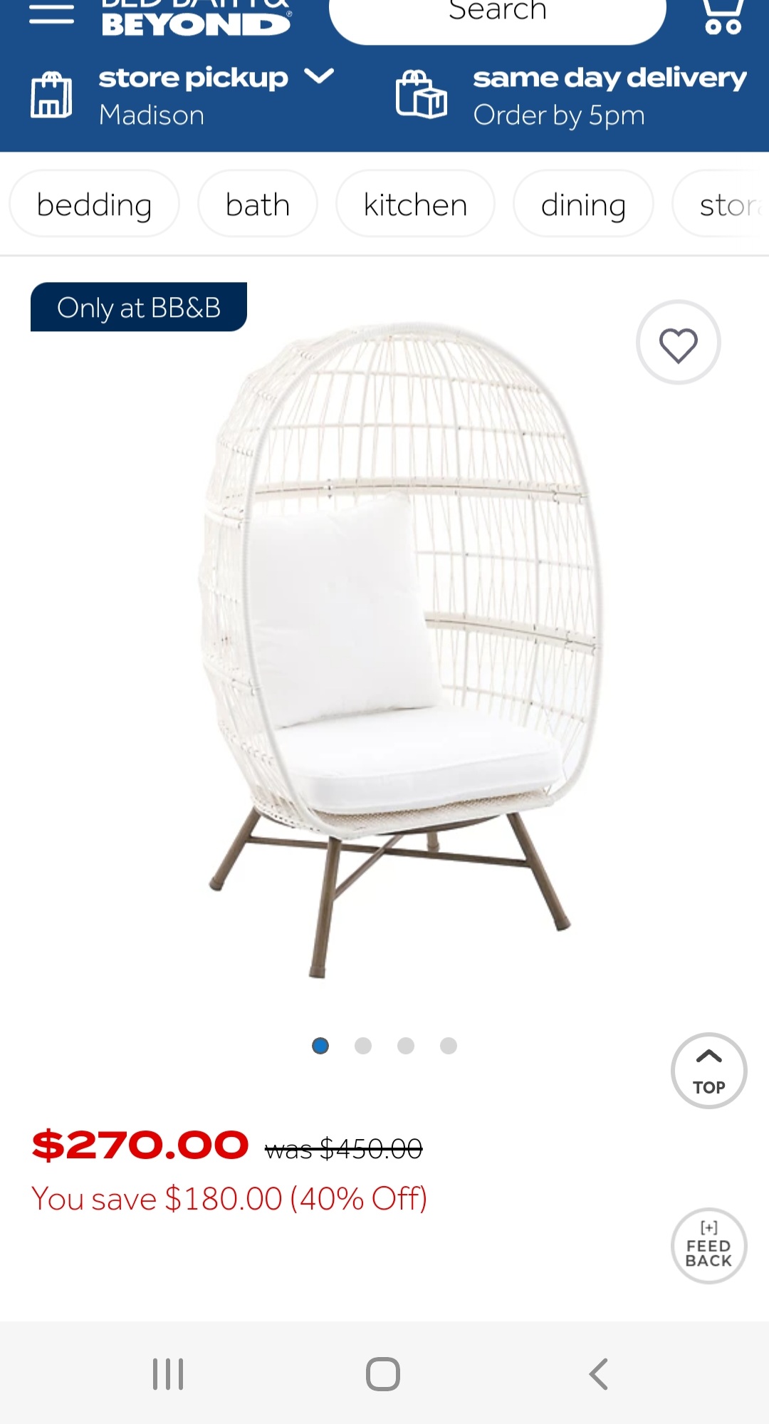 Everhome™ Saybrook Egg Chair in White 网红蛋蛋椅