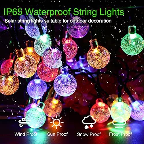 Solar String Lights Outdoor 100 Led 40 Feet Multi-Color Crystal Globe Lights with 8 Lighting Modes, Waterproof Solar Powered Patio Lights for Garden Yard Porch Wedding Party Decoration 太阳能彩灯