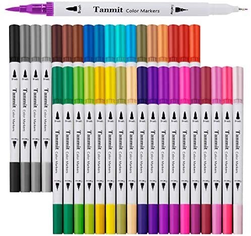 Dual Tip Brush Marker Pens, Tanmit 0.4 Fine Tip Markers & Brush Highlighter Pen Set of 36