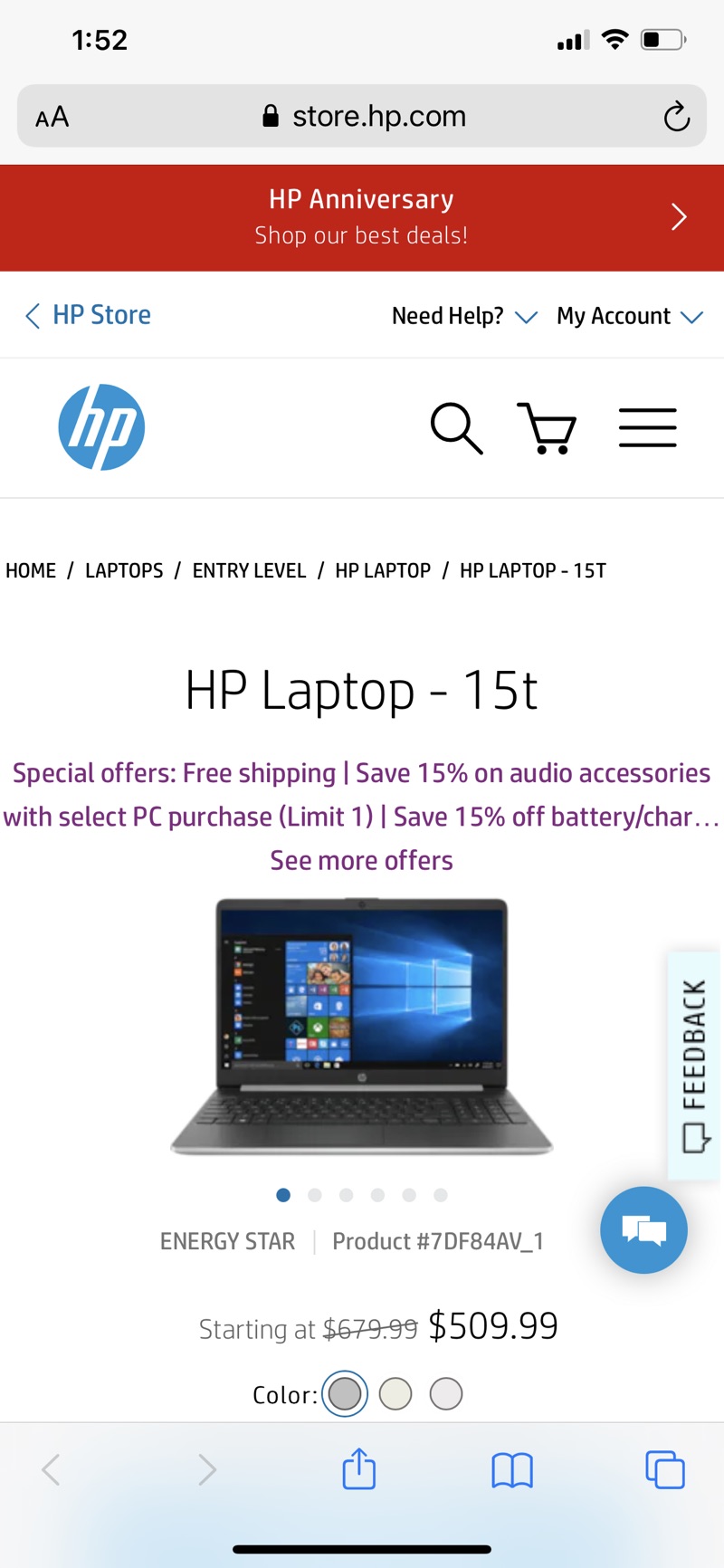 HP Laptop - 15t (7DF84AV_1)电脑