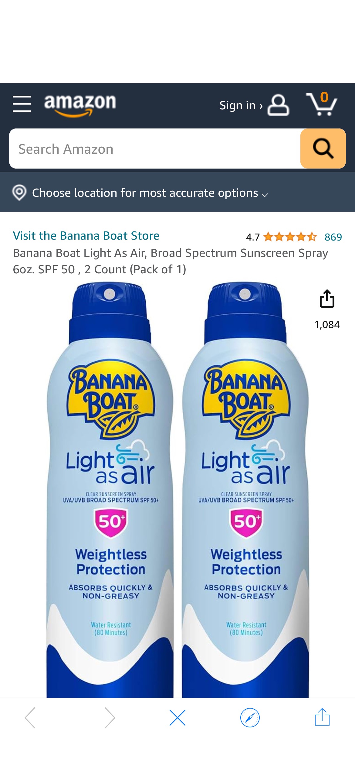 Amazon.com: Banana Boat Light As Air, Broad Spectrum Sunscreen Spray 6oz. SPF 50 , 2 Count (Pack of 1) : Beauty & Personal Care