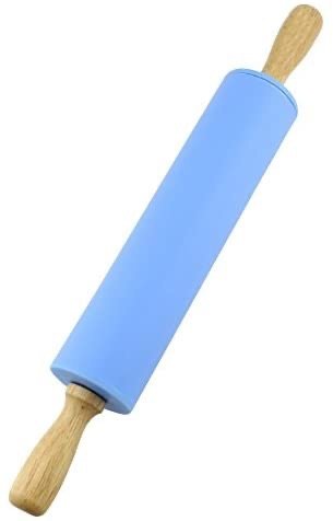 NASNAIOLL Silicone Rolling Pin Non Stick Surface Wooden Handle 1.97X15.15 (Blue)