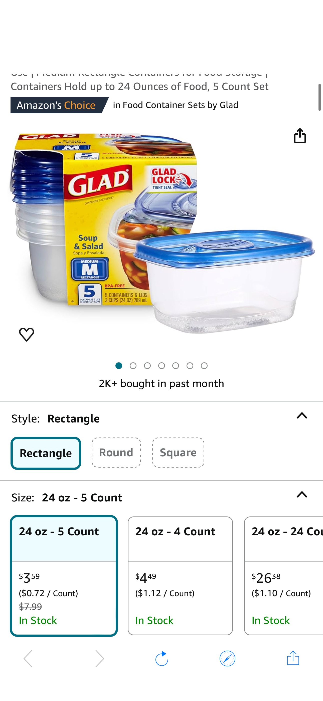 Amazon.com: GladWare Soup & Salad Food Storage Containers for Everyday Use | Medium Rectangle Containers for Food Storage | Containers Hold up to 24 Ounces of Food, 5 Count Set: Salad Spinners: Home &