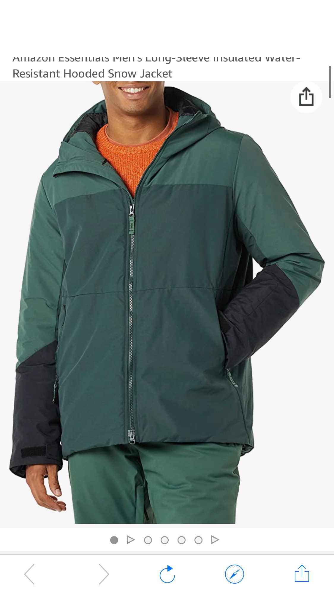 Amazon Essentials Men's Long-Sleeve Insulated Water-Resistant Hooded Snow Jacket, Green Color Block, Medium : Clothing, 亚马逊自营男士外套