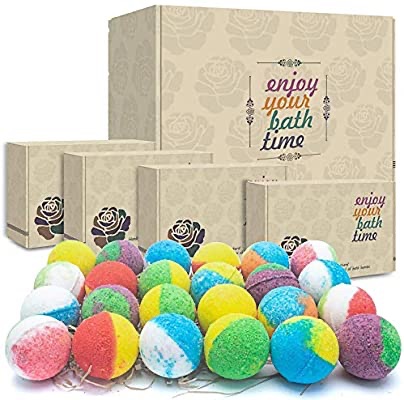 24 Organic & Natural Bath Bombs, Handmade Bubble Bath Bomb Gift Set, Rich in Essential Oil, Shea Butter, Coconut Oil, Grape Seed Oil, Fizzy Spa to Moisturize Dry Skin 有机纯天然沐浴炸弹24颗