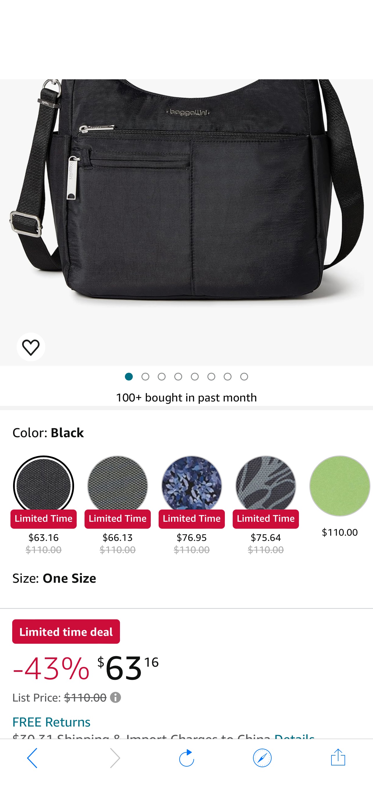 斜挎包Baggallini Securtex® Anti-theft Free Time Crossbody Bag Cross Body, Charcoal, One Size US: Handbags: Amazon.com
