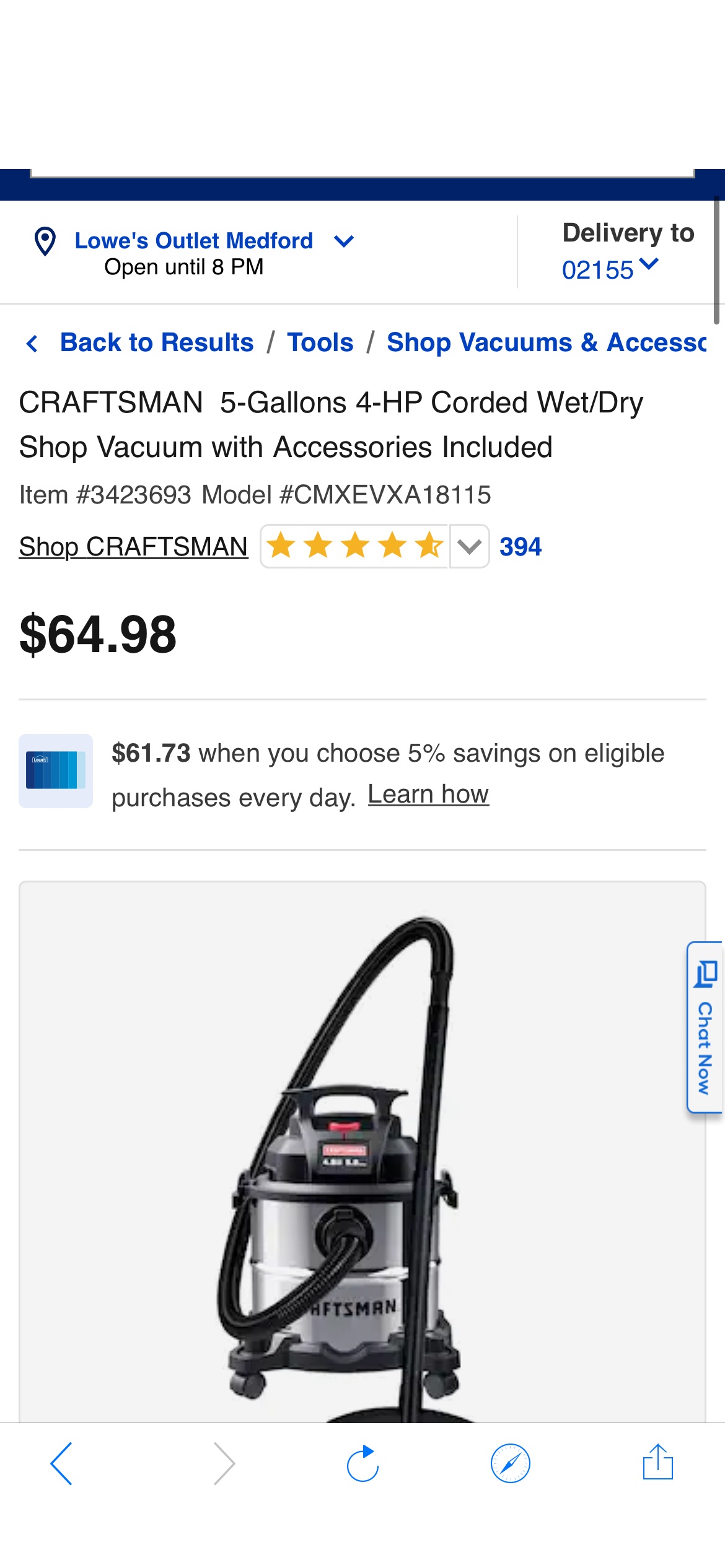 CRAFTSMAN 5-Gallons 4-HP Corded Wet/Dry Shop Vacuum with Accessories Included in the Shop Vacuums department at Lowes.com