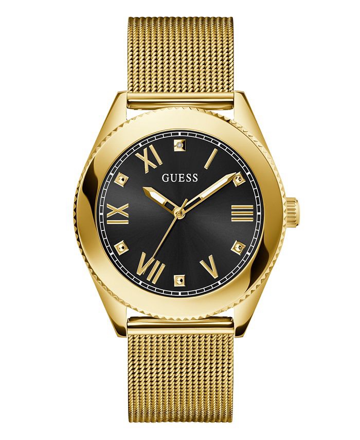 GUESS Men's Gold-Tone Stainless Steel Mesh Bracelet Watch 44mm - Macy's