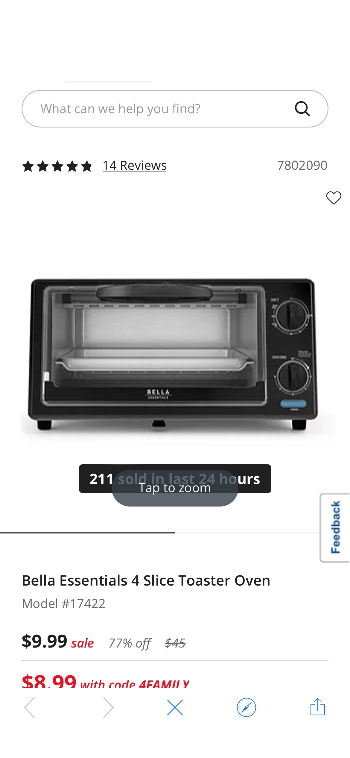 Bella Essentials 4 Slice Toaster Oven 烤箱17422, Color: Black - JCPenney