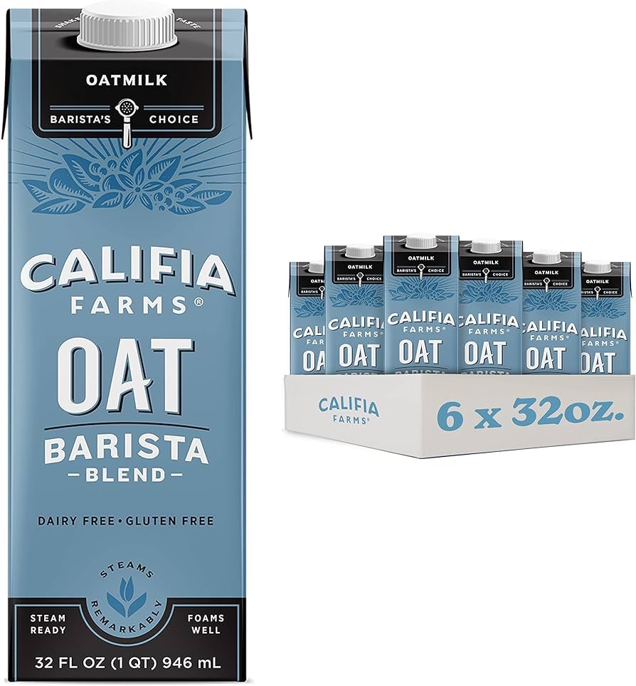 Amazon.com: Califia Farms - Organic Oat Barista Blend, 32 oz (Pack of 6), Shelf Stable, Dairy Free, Plant Based, Vegan, Non GMO, Organic Milk, Creamer, Milk Frother, Oatmilk : Grocery & Gourmet Food