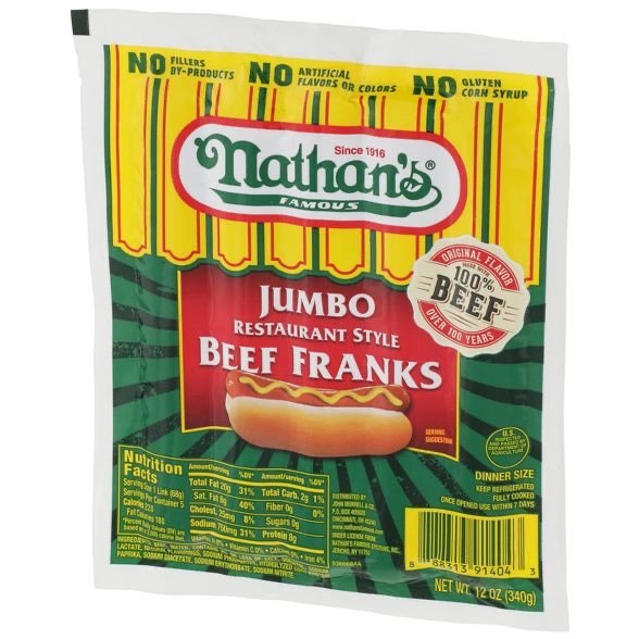 Nathan's Famous Jumbo Restaurant Style Beef Franks - 5ct/12oz : Target