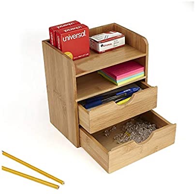 Amazon.com: Mind Reader Desk Supplies Organizer with 2 Drawers, Bamboo Brown: Home & Kitchen收纳盒