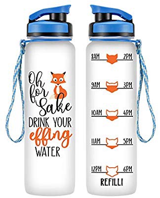 Amazon.com : LEADO 32oz 1Liter 追踪喝水量水瓶Motivational Tracking Water Bottle with Time Marker - for Fox Sake Drink Your Effing Water - Drink More Water : Sports & Outdoors
