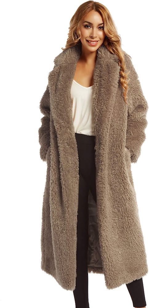 Women Faux Fur Winter Coats Comfort Warm Outerwear Open Front Long Cardigan Overcoat Jacket (Chocolate, M) at Amazon Women's Coats Shop