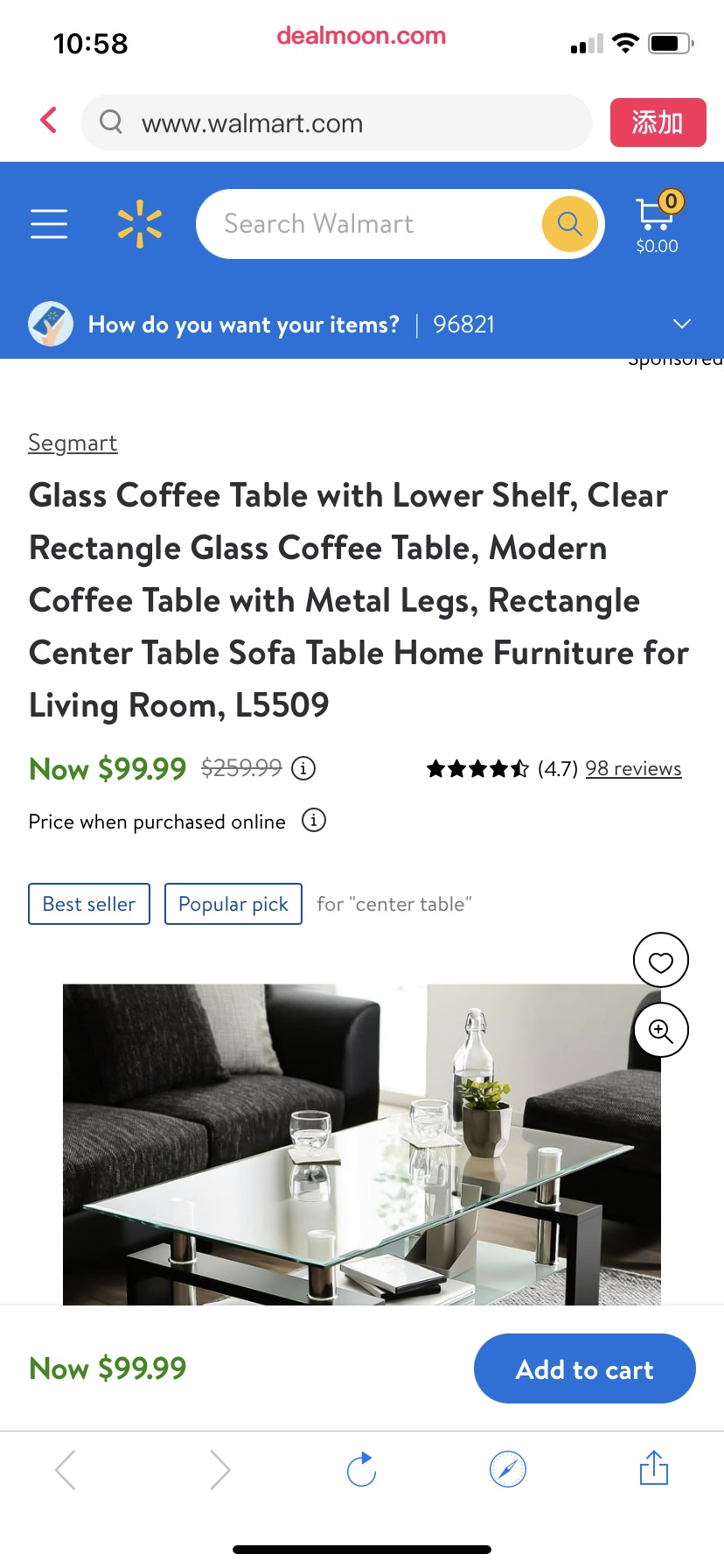 Glass Coffee Table with Lower Shelf, Clear Rectangle Glass Coffee Table, Modern Coffee Table with Metal Legs, Rectangle Center Table Sofa Table Home Furniture for Living Room, L5509 - 玻璃咖啡桌