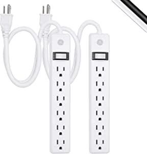 6-Outlet Power Strip, 2 Pack, 2 Ft UL Listed