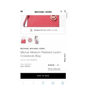 $99 Mercer Medium Pebbled Leather Crossbody Bag | Michael Kors中号斜挎包