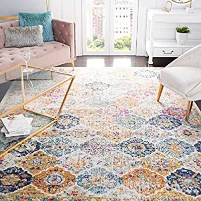 Madison Collection MAD611B Boho Chic Floral Medallion Trellis Distressed Area Rug, 5'3" x 5'3"
