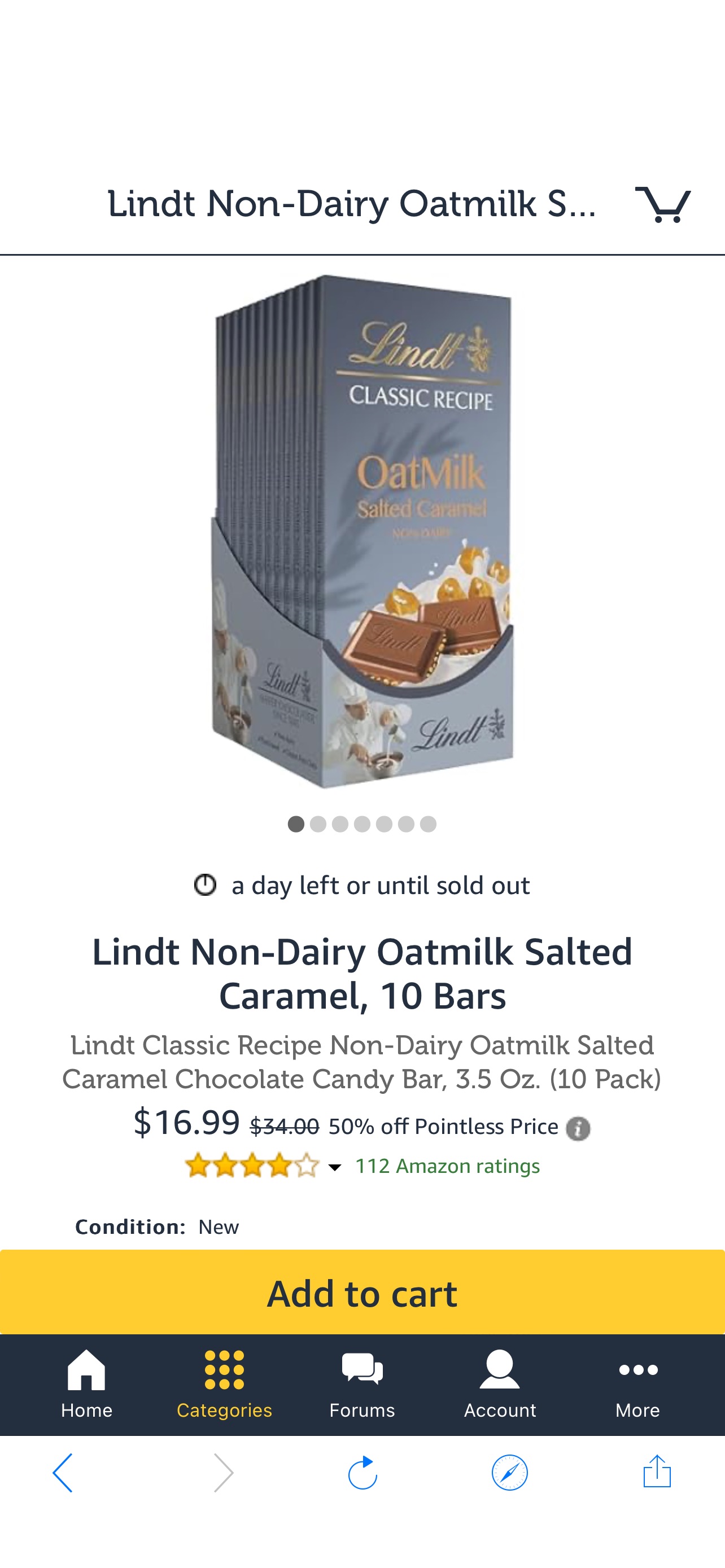 巧克力Lindt Non-Dairy Oatmilk Salted Caramel, 10 Bars