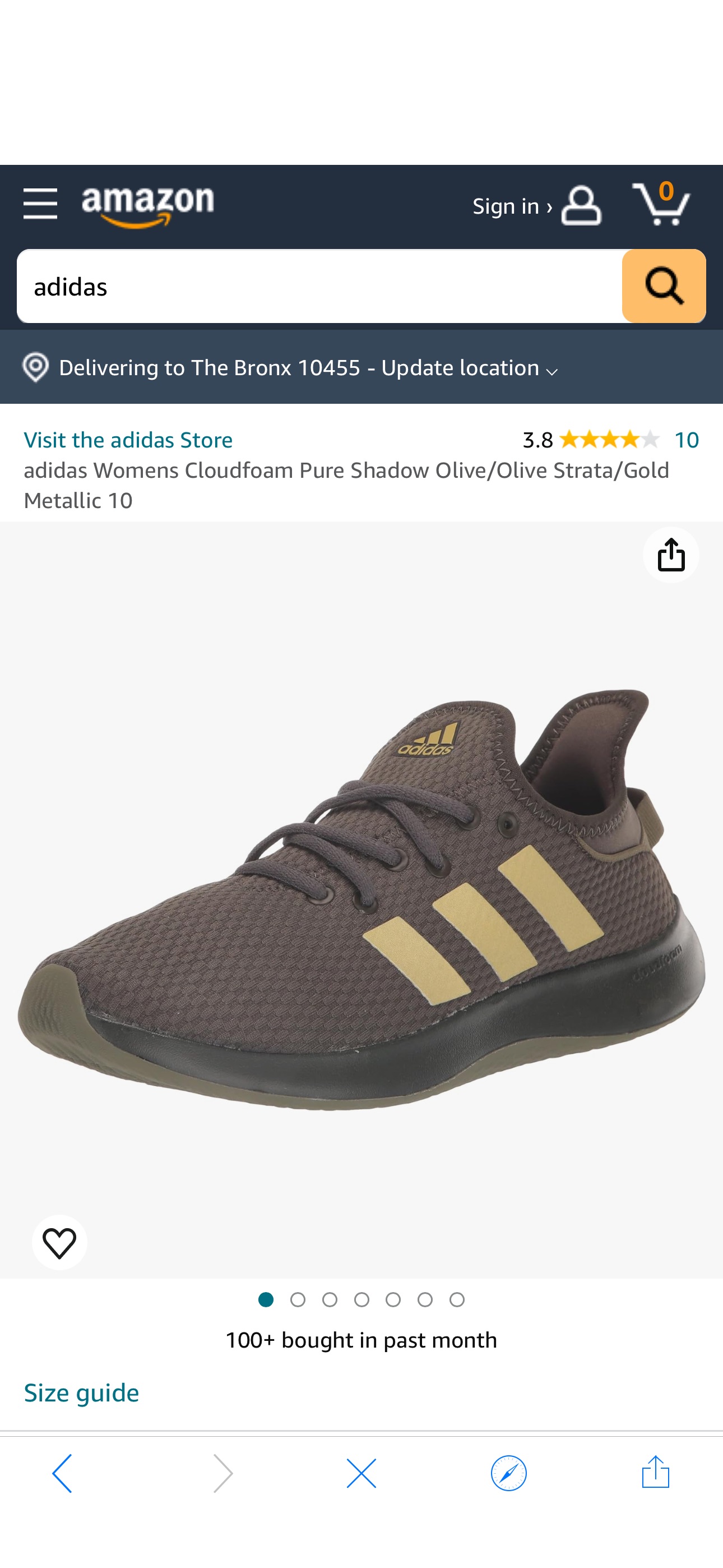 Amazon.com | adidas Womens Cloudfoam Pure Shadow Olive/Olive Strata/Gold Metallic 10 | Road Running