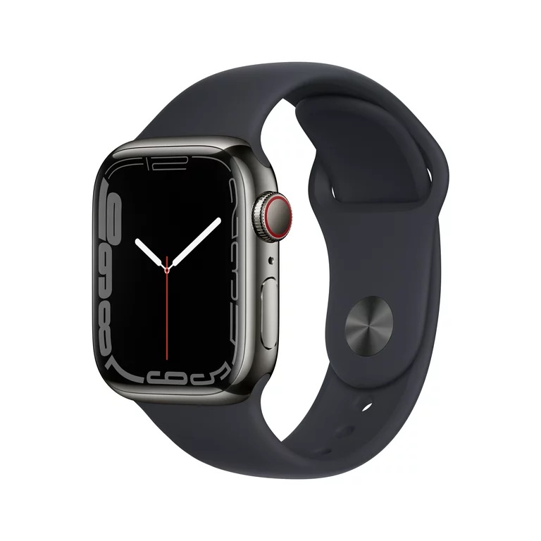Apple Watch Series 7 GPS + Cellular, 41mm Graphite Stainless Steel with Midnight Sport Band - Regular - Walmart.com