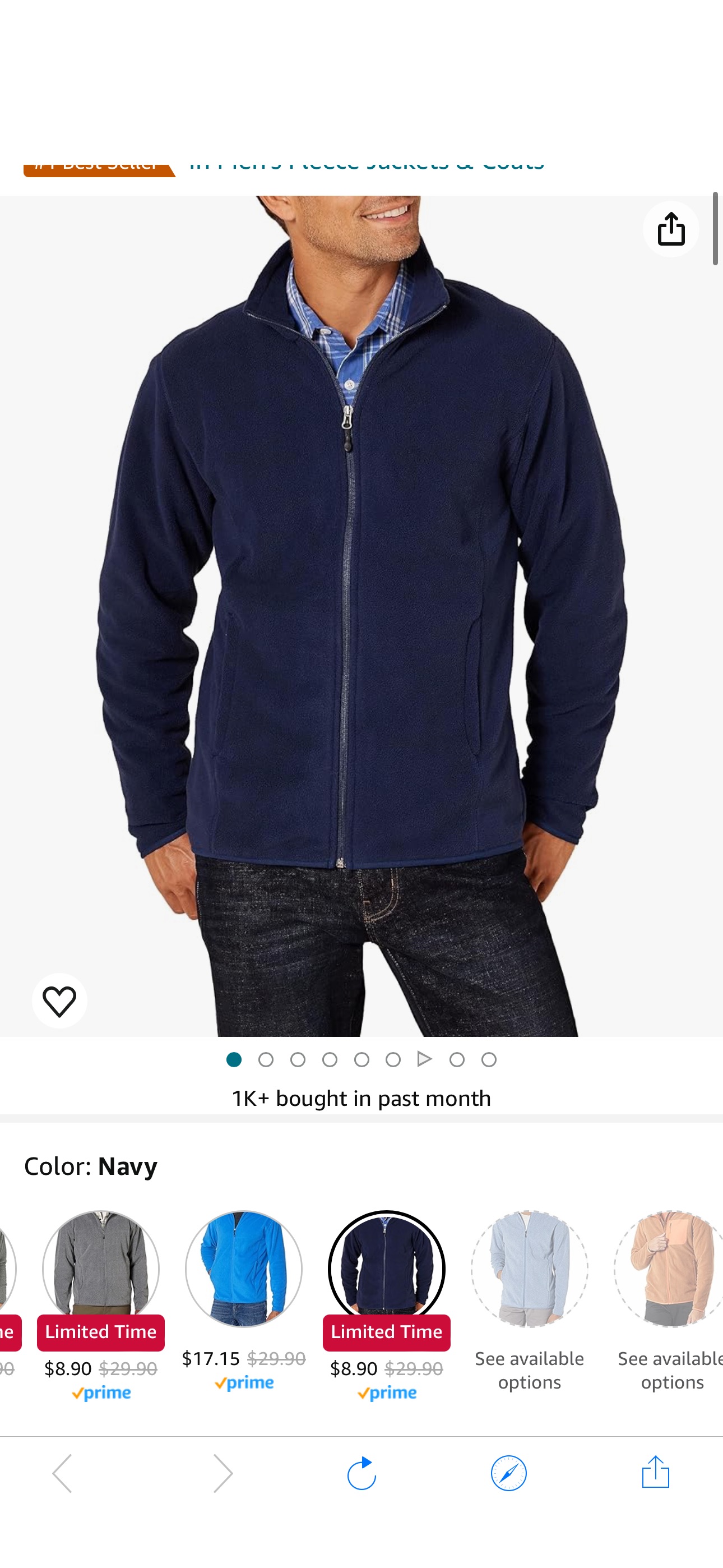 Amazon.com: Amazon Essentials Men's Full-Zip Fleece Jacket (Available in Big & Tall), Navy, Medium : Clothing, Shoes & Jewelry