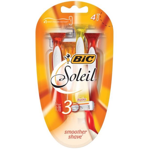 Soleil Original Women's Disposable Razor for Hair Removal, 3 Blades -- Pack of 4 Disposable Razors