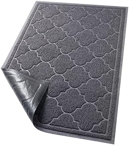 LuxStep 门垫大号 24x36 英寸室内室外门垫，防滑薄型设计地垫，耐用的陷阱污垢和灰尘前门迎宾垫，适用于入口、庭院、车库，灰色